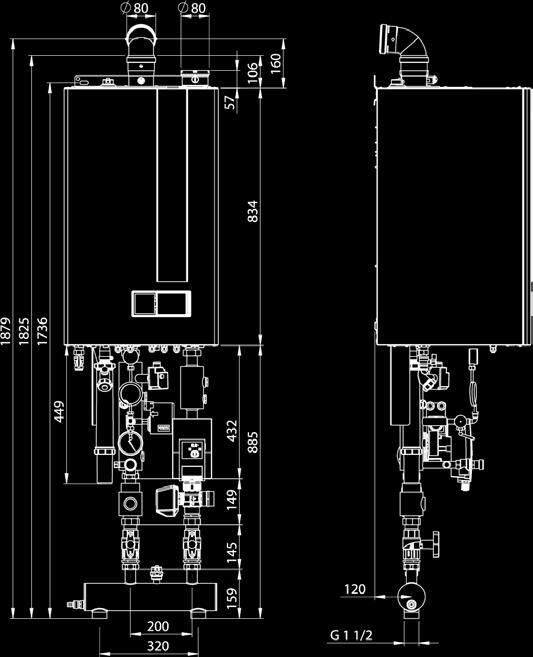 INGOMBRI INSTALLAZIONE mod. CH KR 45-60 - 85 mod. CH KR 115-150 RIF. KIT IDRAULICI AVVERTENZA La caldaia è provvista di una valvola di sicurezza marcata CE, MA NON QUALIFICATA INAIL.