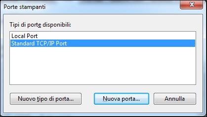 5 Su Windows XP/Server 2003: selezionare Standard TCP/IP Port in Tipi di porte disponibili e fare clic su Nuova porta.