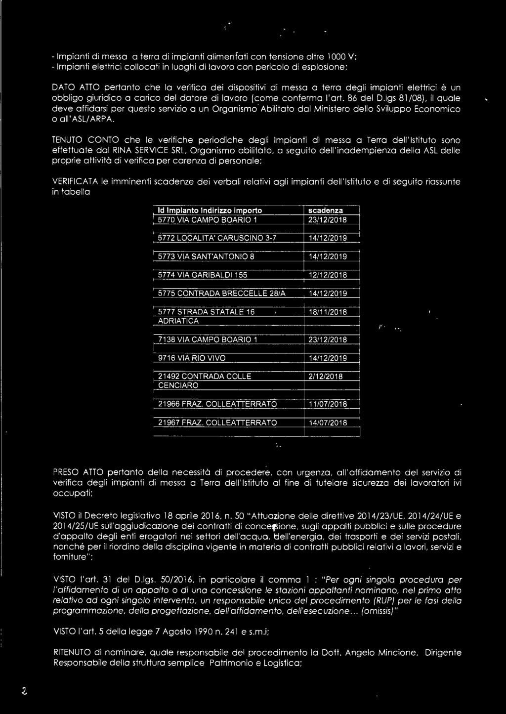 lgs 81/08), il quale deve affidarsi per questo servizio a un Organismo Abilitato dal Ministero dello Sviluppo Economico o all'asl/arpa.