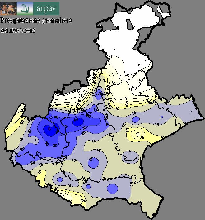 Figura 2: Distribuzione delle precipitazioni giornaliere di domenica 13 [mm/24h] Le precipitazioni più abbondanti si registrano