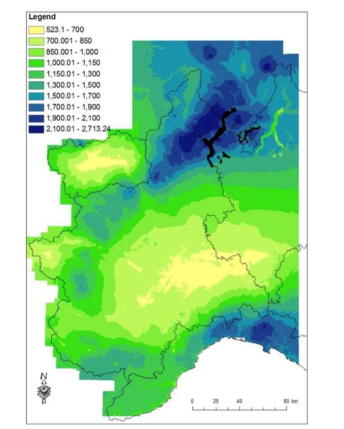 Caratteristiche dei bacini idrografici a scala regionale Climatiche (precipitazione media annua, parametri del regime pluviometrico) Geomorfologiche