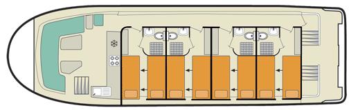 Cabine e bagni Le cabine della Vision 4 SL sono tutte delle stesse dimensioni e sono state progettate per garantire il massimo di privacy.