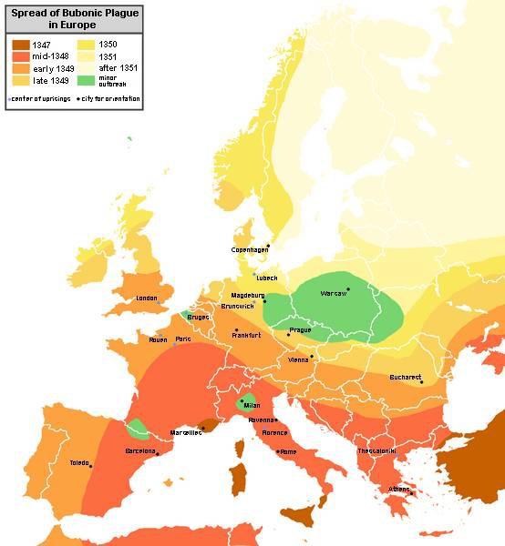 Dall Italia (1347/8) la peste si propagò: in Francia, poi, nel 1349, in Spagna e