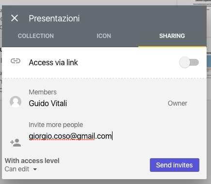 ) Cliccando invite more people possiamo invitare i nostri amici a collaborare con un messaggio e-mail: è