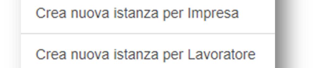 Home Page Dalla Home page si potrà accedere alla compilazione dell istanza andando in Crea nuova istanza dal menù a destra, scegliendo se l operazione viene eseguita per un impresa o un lavoratore