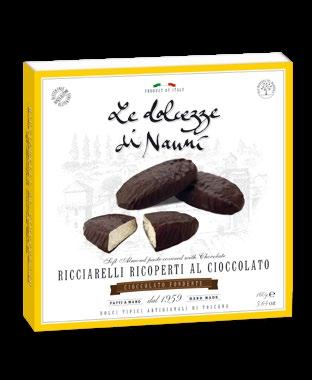 New Recipe Codice / Code: 301 Peso / Weight: 165 g Misure / Dimensions: 155 x 155 x 35 mm RICCIARELLI RICOPERTI AL CIOCCOLATO Traditional