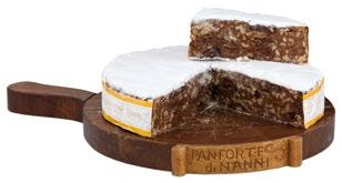 100 PANFORTE ANTICO Prodotto da forno con Frutta candita, spolverato di Cacao Traditional Tuscan Panforte made with candied Fruit and darked with Cocoa powder