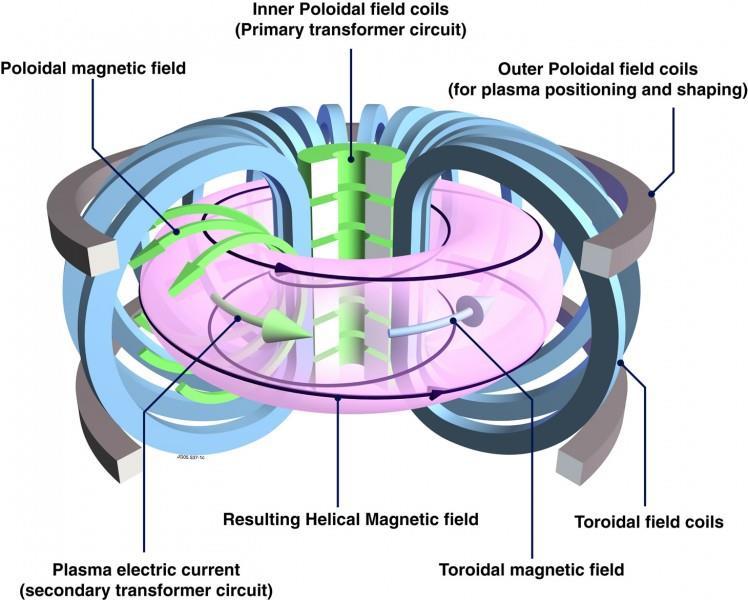 La Fusione: grande sfida scientifica, tecnologica, industriale Schema funzionamento del Reattore a Confinamento magnetico Miscela di gas (