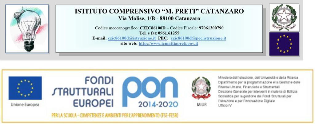 ISTITUTO COMPRENSIVO M. PRETI - C.F. 97061300790 C.M. CZIC86100D - PROT_01 - Ufficio protocollo IC Mattia Preti Prot.