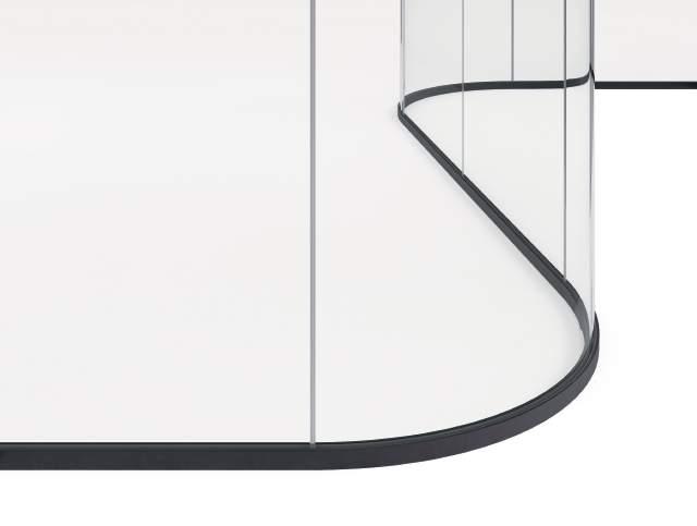 Nodo curvo raggio 96 Curved radius 96 joint La semplicità di montaggio della parete Tipo 3 garantisce la possibilità di calandrare i profili di alluminio per alloggiare un vetro curvo.