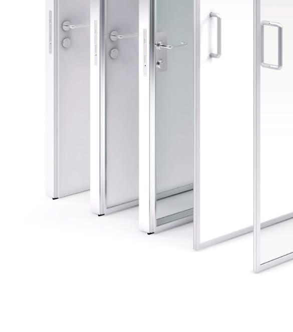 A B C Porte Doors D E Le porte battenti sono progettate per integrarsi con le tratte senza soluzione di continuità grazie all allineamento dei profili e alla complanarità dei vetri.