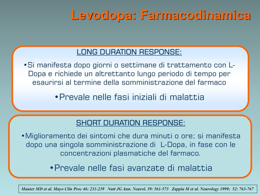 Questi due tipi di risposta terapeutica coesistono sebbene nelle fasi iniziali e di stabile beneficio motorio prevale la risposta di