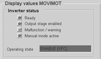 Diagnosi MOVIMOT con interfaccia AS-i integrata 1 Sezione della finestra Display values MOVIMOT Nella sezione della finestra Inverter status appare lo stato attuale dell unità.