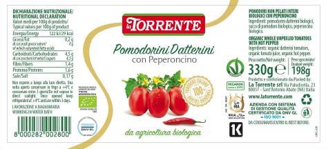 POMODORINI DATTERINI BIO CON PEPERONCINO BARATTOLO DI VETRO 330 GR.