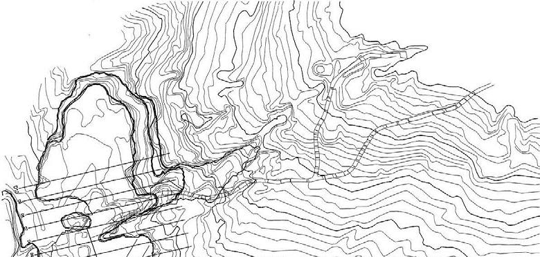 Disegno tecnico del taglio di collegamento Figura 5 planimetria generale Il nuovo percorso mette in relazione i diversi spazi attraverso tappe precise che li qualificano con nuovi edifici in legno,