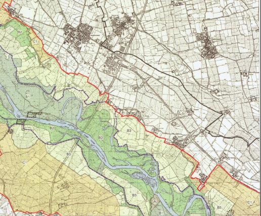 evoluzione del fiume ed identificati cartograficamente in base agli studi effettuati sulle divagazioni e sulle piene fluviali storicamente documentate.