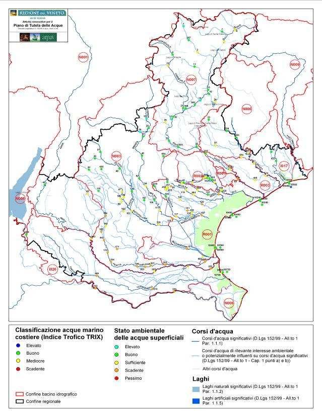 ' (((( (( STATO AMBIENTALE DEI PRINCIPALI SISTEMI IDROGRAFICI DEL VENETO (anno 2003) Stazioni sia mensili che con freq. inferiore - Rif. D.Lgs. 152/99-D.Lgs. 258/00 15 14 13 12 11 10 n.