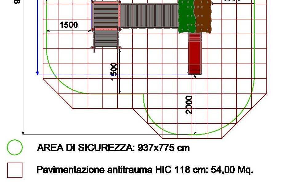 2 SCHEMA PAVIMENTAZIONE ANTITRAUMA Area di impatto minima: 54,00 mq Altezza massima di