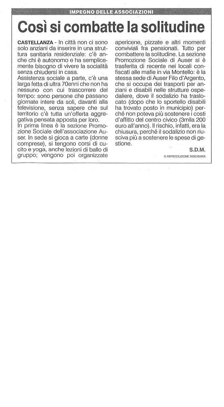 Impegno elle associazioni COSÌ SI COMBATTE LA SOLITUDINE pubblicato il 07/12/2018 a pag.
