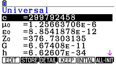 Passo #3 Muovendoti con il cursore tra le possibili scelte proposte dalla finestra Physical Constants, posizionati su 1: Universal e