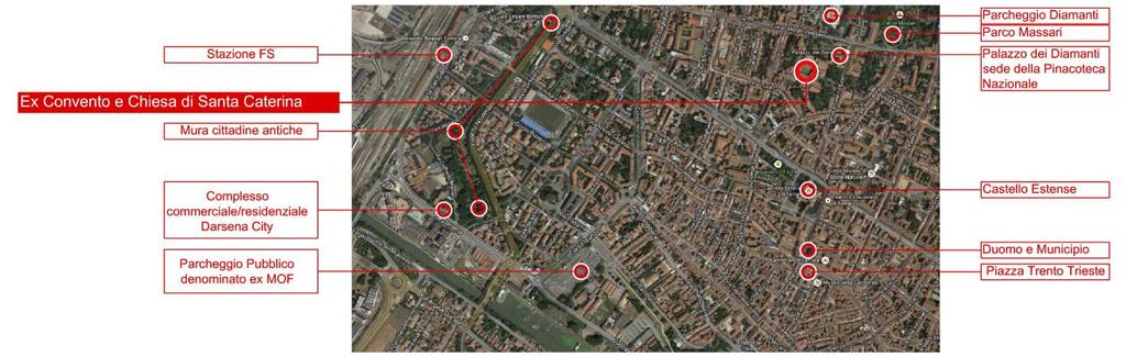 Il cespite si colloca nelle estreme vicinanze del Parco Massari e di via Corso Ercole I D'Este strada compresa nella addizione Erculea che collega la cinta muraria al Castello.