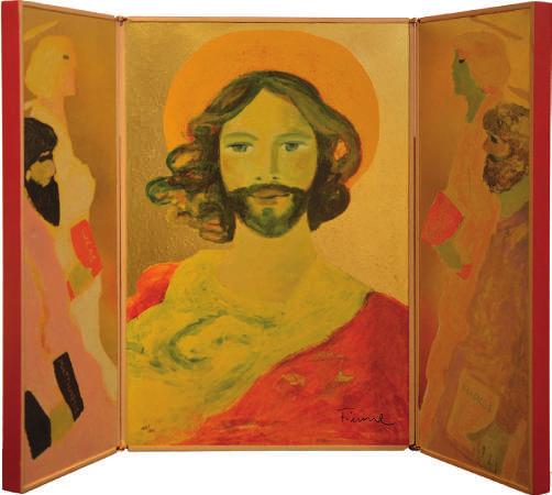 45 SALVATORE FIUME Il Cristo che sorride, 1997 trittico tecniche miste su fondo di foglie oro applicate a