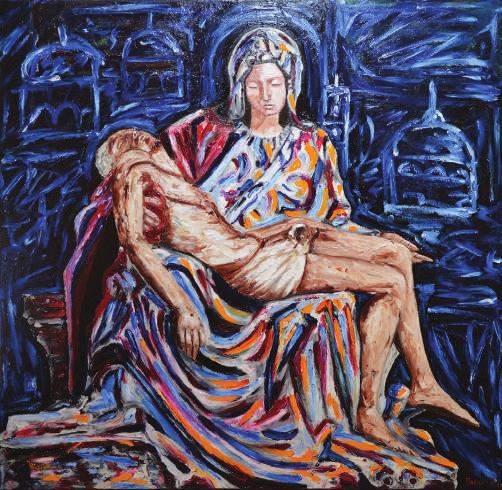 57 VITO ANTONIO FARAONE Pietà e visioni romane, 2017 olio su tela, finger painting cm 100