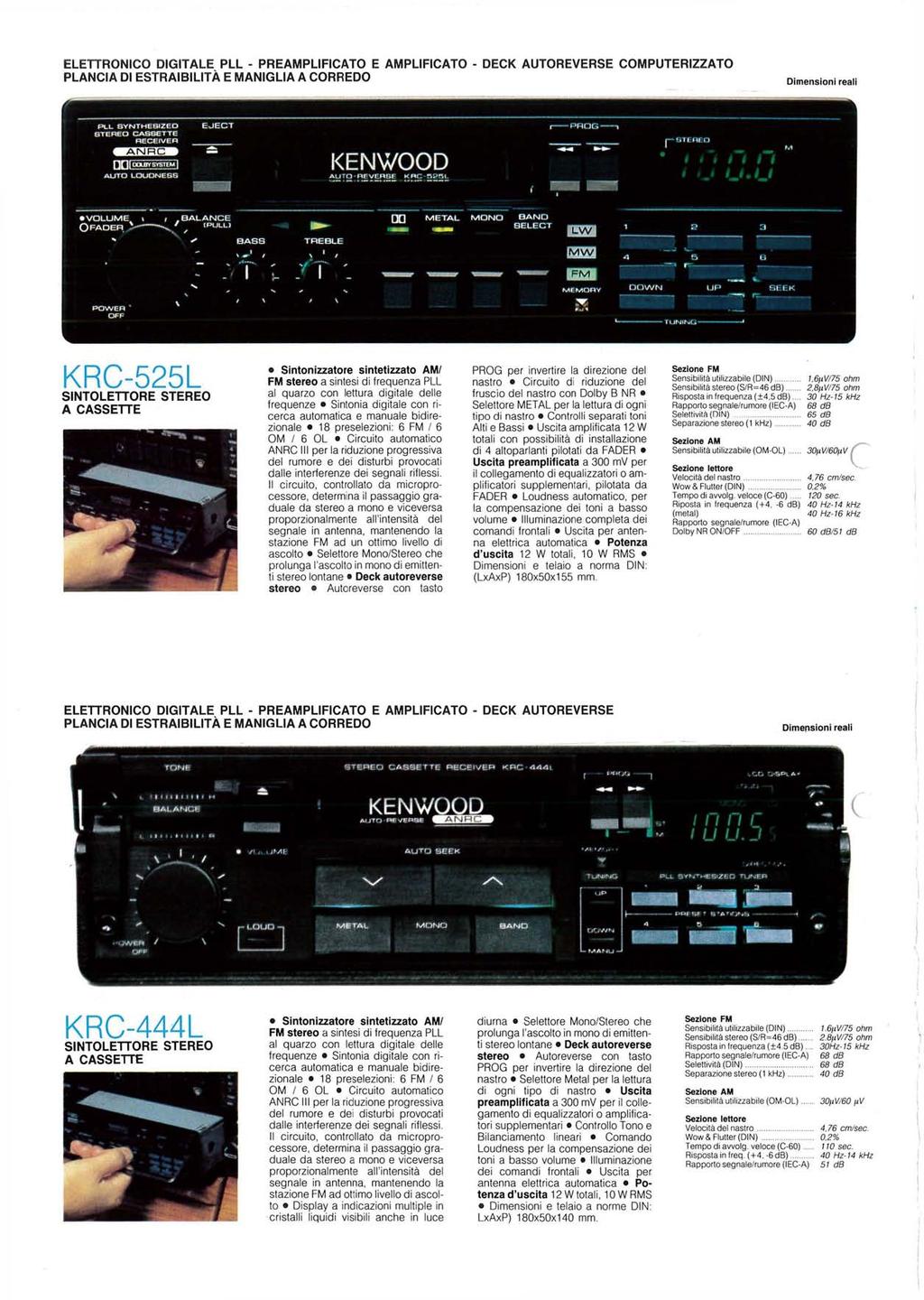 ELETTRONICO DIGITALE PLL - PREAMPLIFICATO E AMPLIFICATO - DECK AUTOREVERSE COMPUTERIZZATO PLANCIA DI ESTRAIBILITÀ E MANIGLIA A CORREDO KRC-525L SINTOLETTORE STEREO A CASSETTE Sintonizzatore