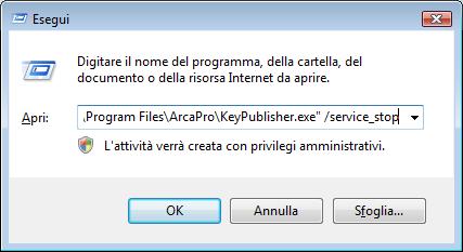 Apparirà a video la scritta Arca Professional Key Publisher stopped SOLAMENTE nel caso in cui il sistema operativo del vostro server sia W2000/W2003/W2008 Server con i servizi terminal attivati,