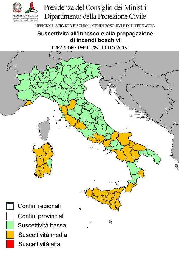 CONDIZIONI DI SUSCETTIVITA' ALL'INNESCO E ALLA PROPAGAZIONE DI INCENDI BOSCHIVI PREVISTE PER IL 05 LUGLIO 2015 BASSA MEDIA ALTA VALLE D'AOSTA AO PIEMONTE LOMBARDIA TRENTINO A. A. VENETO FRIULI V.