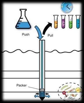 Il metodo Push-Pull Test Miscela IN: - Acqua di falda - Tracciante non reattivo: Bromuro di potassio KBr - Soluto reattivo: Ossigeno [Br-] 1,66 g/l [O2] 8,34 mg/l Double-well Push-Pull Test (DW-PPT):