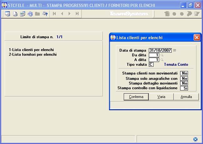 IMPLEMENTAZIONI Stampa elenchi Iva clienti/fornitori MARC STCFELE Stampa controllo con liquidazione Tra i parametri di stampa previsti nel programma STCFELE Stampa elenchi Iva clienti/fornitori è