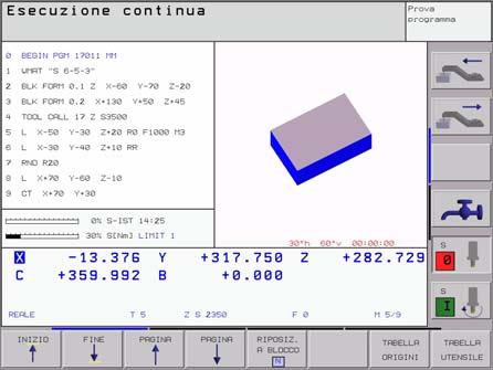 Modo operativo Esecuzione continua Esecuzione singola Test programma Contenuto dello schermo Programma Programma a sinistra, struttura del programma a destra Programma a sinistra, stato a destra