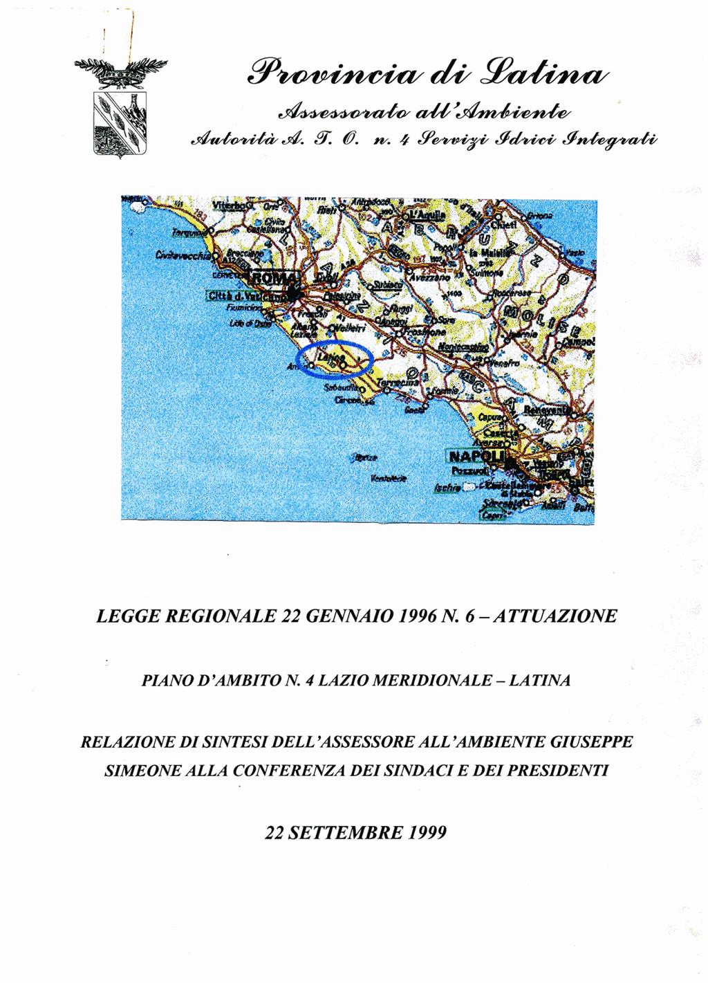 LEGGE REGIONALE 22 GENNAIO 1996 N. 6 -ATTUAZIONE PIANO D'AMBITO N.