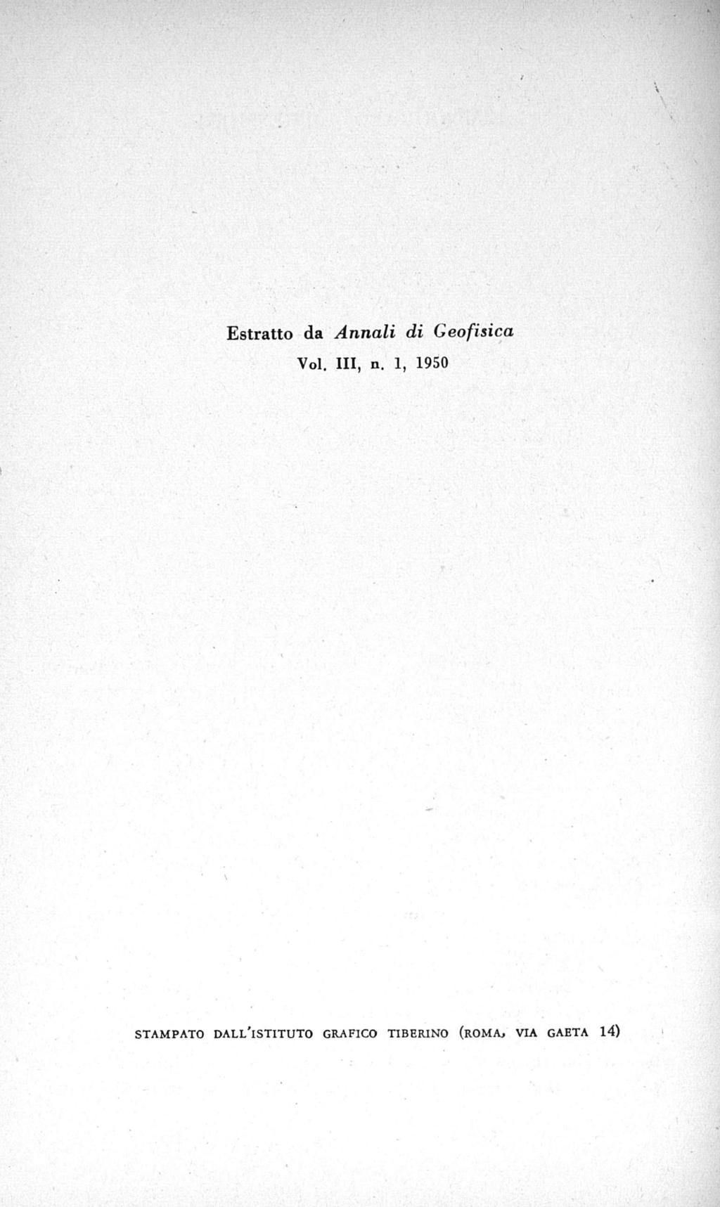 Estratto da Annali di Geofisica Vol. III, n.