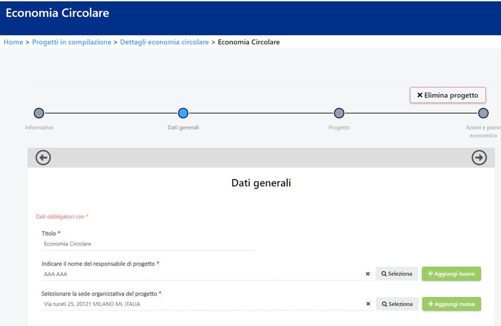 Inserimento progetto E possibile spostarsi tra le varie sezioni: Home > Progetti in compilazione > Dettagli ERC - Attrattività > ERC - Attrattività cliccando sul link: cliccando sulle frecce: usando