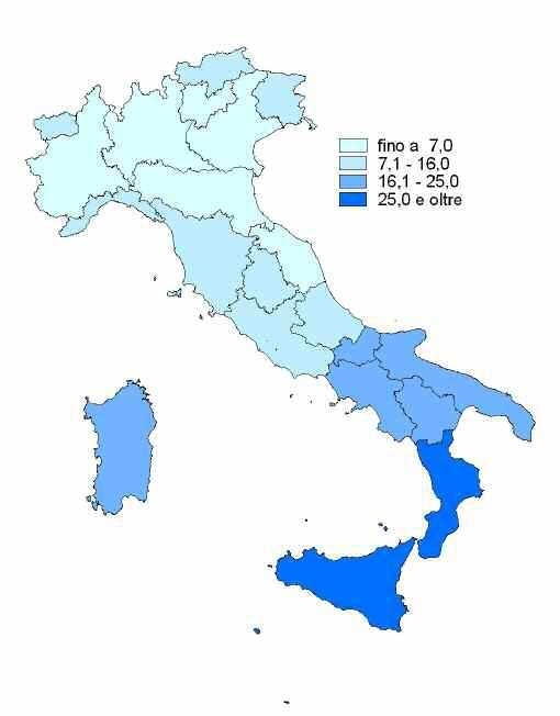 Individui che vivono in famiglie povere Anno 2006 (per 100 individui residenti) Fonte: Istat, Indagine sui consumi delle famiglie Quali strumenti per