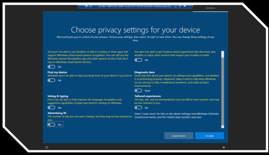 Il portale LABS: primo accesso Al primo accesso su una macchina Windows bisogna selezionare le opzioni di privacy.