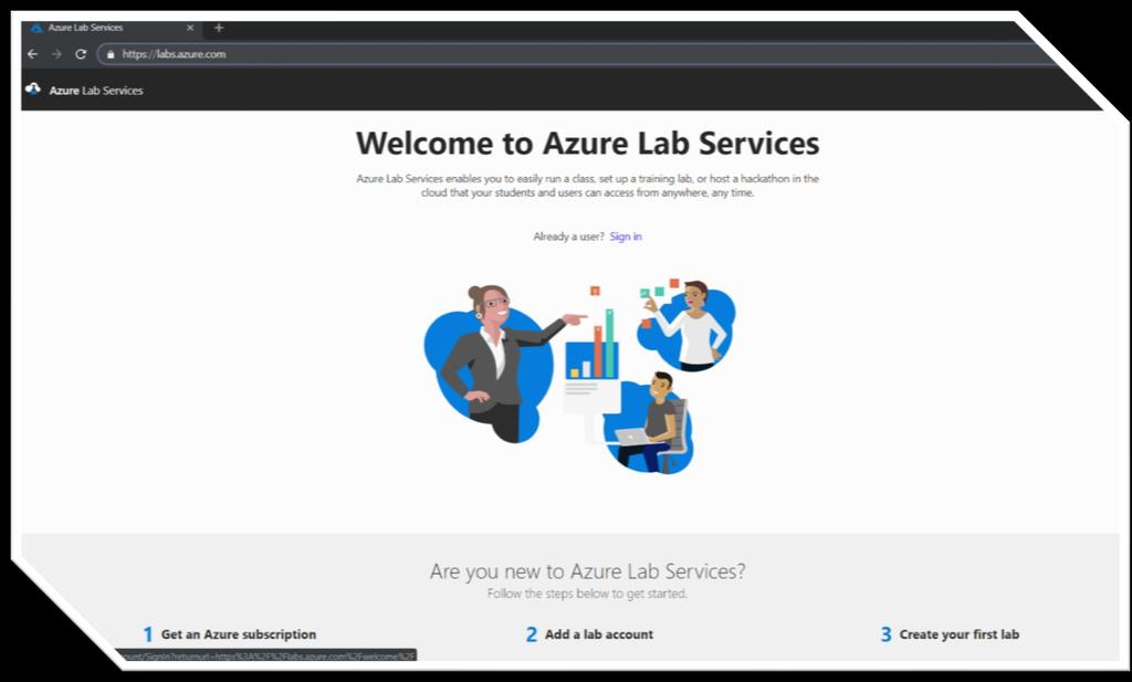 Il portale LABS Creazione e gestione del laboratorio avvengono tramite un normale browser collegandosi al portale: labs.azure.