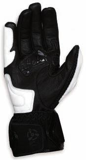 INGLESE Description: Ventilated, sport gloves with carbon protections and wrist reinforcement. Materials: Leather, fabric and protections in the areas exposed to frequent shocks.