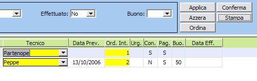 N.B. Il filtro EFFETTUATO è impostato di default su NO, per eliminarlo posizionarsi sul campo e cancellarlo, dopodichè cliccare su APPLICA.