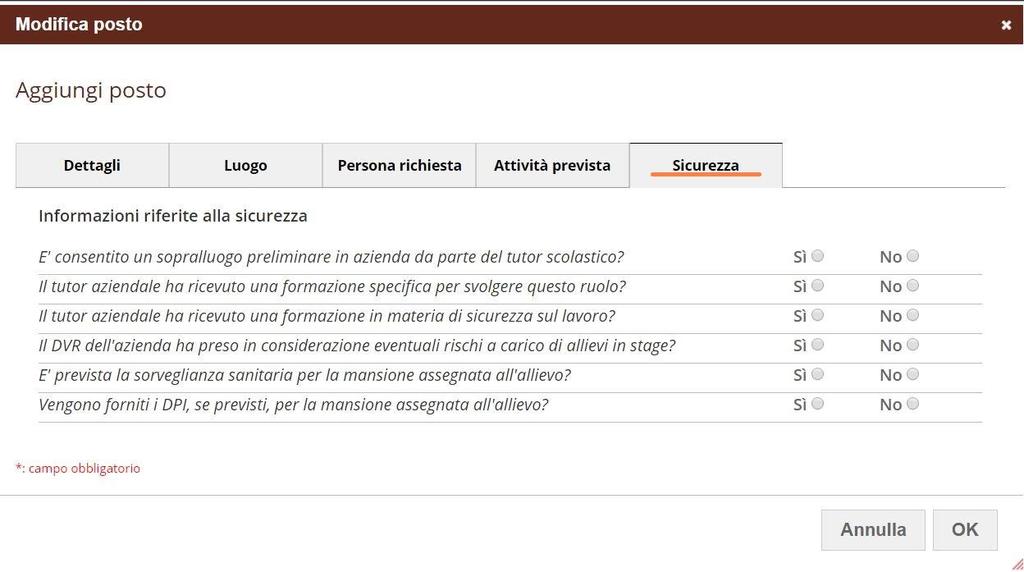 SICUREZZA: Nel caso in cui la scuola non abbia richiesto i dati con modalità differenti è possibile compilare in questa