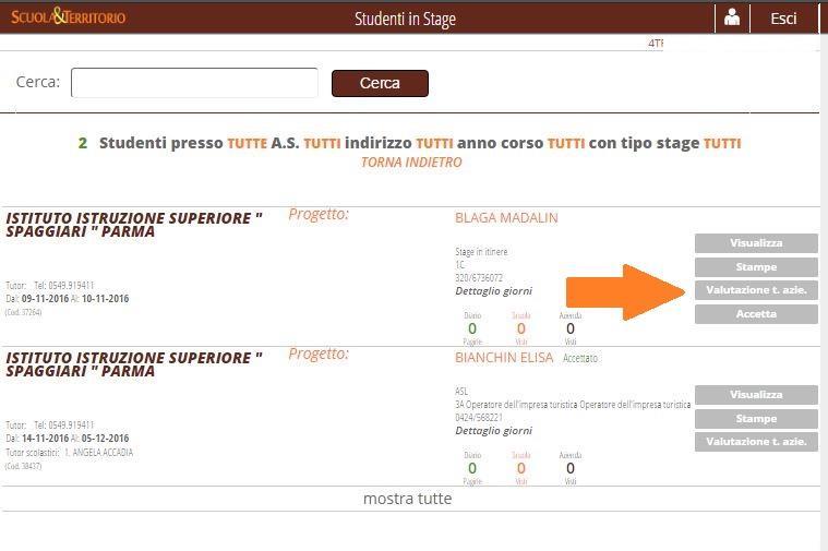 Studenti in stage/alternanza Nel menu principale alla sezione Studenti in Stage/Alternanza si visualizzano tutti gli studenti abbinati dalla scuola all azienda.