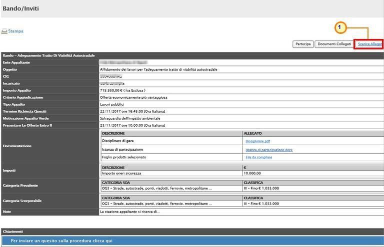 Figure:11-- Bando/Inviti Scarica Allegati Per creare un'offerta occorre accedere al Dettaglio del Bando cliccando sul comando.