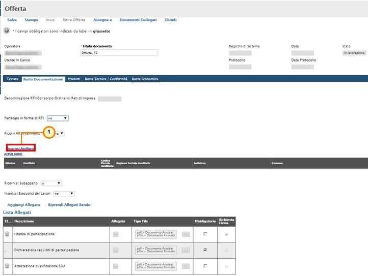 Figure:20-- Offerta Busta Documentazione Ricorri All Avvalimento Per inserire un' Ausiliaria, cliccare