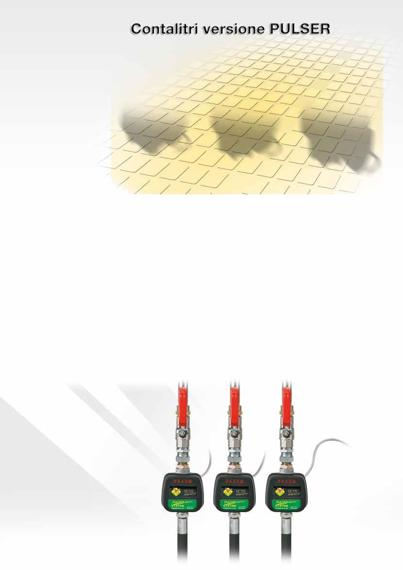 Portata 35 l/min Portata 70 l/min Portata 100 l/min Contalitri versione pulser impiegati per la misurazione dei fluidi e la trasmissione remota dei dati.