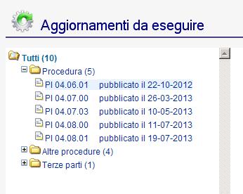 lavorando, sarà indicato il loro numero tra le parentesi (Esempio: Aggiornamenti procedura (5)); una volta entrati nel dettaglio della voce, saranno elencati gli aggiornamenti da eseguire suddivisi