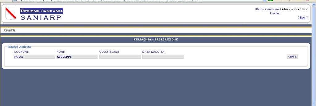 Ad esempio ipotizziamo di voler ricercare l assistito Rossi Giuseppe: dopo aver inserito i vari parametri è necessario premere il pulsante cerca.