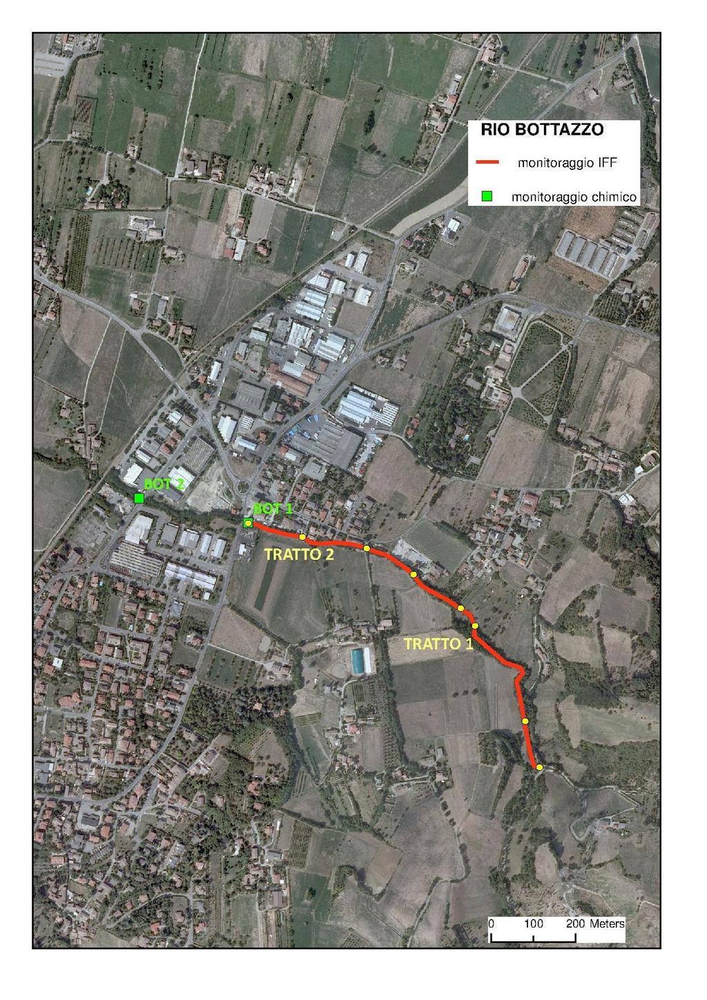 Figura 2 - RIO BOTTAZZO: Area di studio e individuazione dei siti di