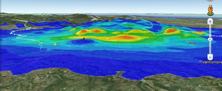 Per meglio evidenziare ciò e per rendersi conto di come si distribuisca a livello spaziale la concertazione media annua del tracciante, nella figura seguente viene fornita la versione t